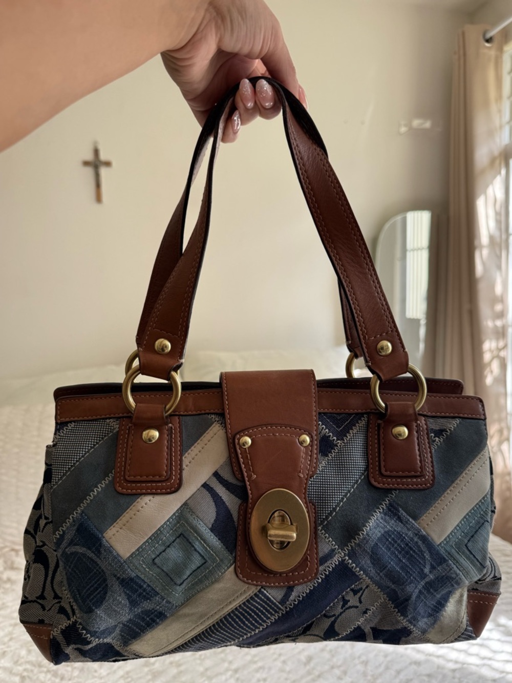 Coach y2k Denim Patchwork & tan leather